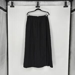 Vtg Black Linen Long Wrap Front Skirt - Size L - Minimalist - Office - Travel